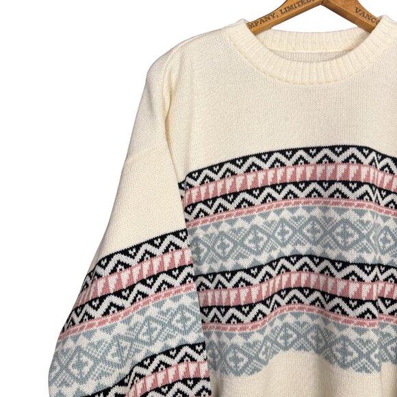 Vintage Nordic Sweater | Cream Fair Isle Knit | Scandi Cabincore Jumper | Cozy - Picture 2 of 5